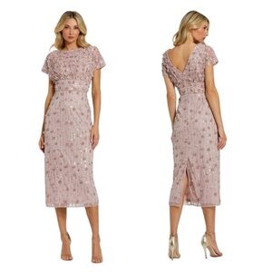 Mac Duggal 94117 Cap Sleeve Beaded Midi Dress Pink 12